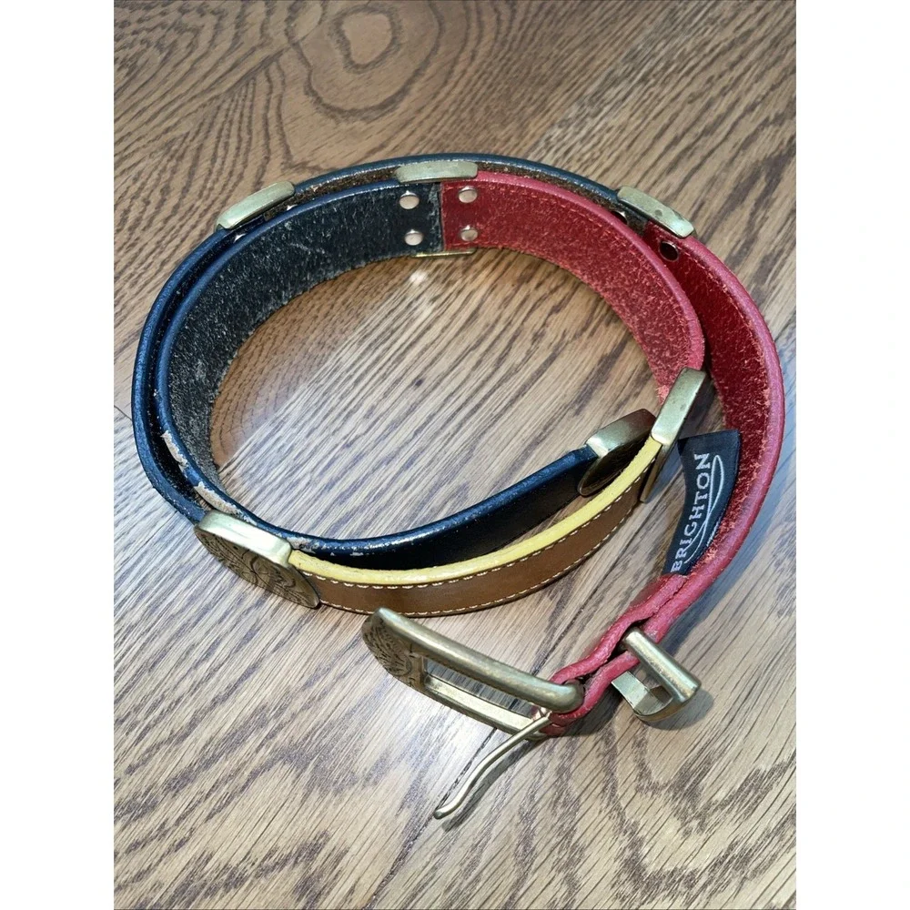 Brighton Leather Belt M 41301 Multicolor Patchwork Gold Hardware 1991